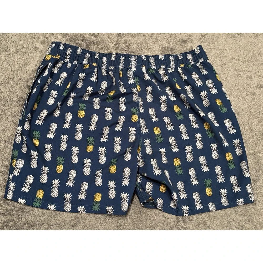 Sperry Mens Blue Pineapple Print Swim Trunks Size L Elastic Waist Mesh Lined